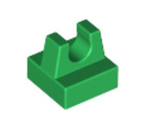 LEGO Grün Fliese 1 x 1 mit Clip (Kein Schnitt in der Mitte) (2555 / 12825)