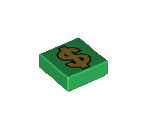 LEGO Vihreä Laatta 1 x 1 jossa Gold Dollar Sign uralla (3070 / 69046)