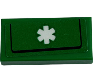 LEGO Groen Tegel 1 x 2 met EMT Ster van Life Sticker met groef (3069)