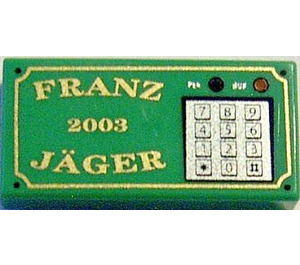 LEGO Vert Tuile 1 x 2 avec 'Franz Jäger', '2003' et Keypad avec rainure (46505)