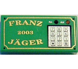 LEGO Verde Piastrella 1 x 2 con 'Franz Jäger', '2003' e Keypad con scanalatura (46505)