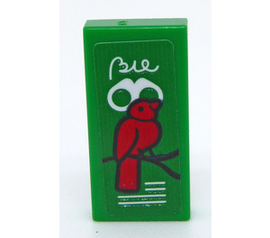 LEGO Green Tile 1 x 2 with Red Bird Sticker with Groove (3069)