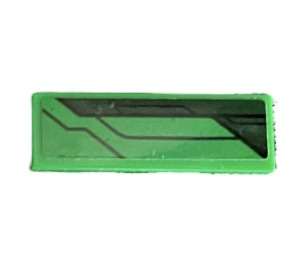 LEGO Green Tile 1 x 3 with Dark Green Stripe with Black Lines Left Side Sticker (63864)