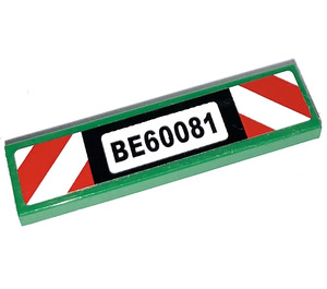 LEGO Green Tile 1 x 4 with BE60081 and Danger Stripes Sticker (2431)