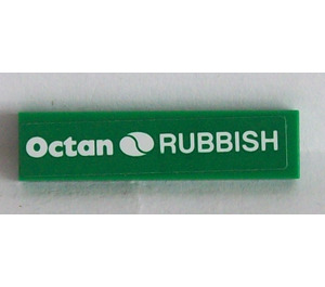 LEGO Green Tile 1 x 4 with 'Octan RUBBISH' Sticker (2431)