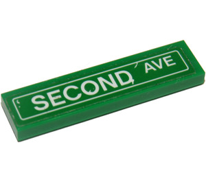 LEGO Green Tile 1 x 4 with 'Second Ave' Sticker (2431)