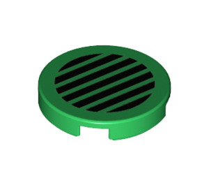 LEGO Green Tile 2 x 2 Round with Black Vent Lines with Bottom Stud Holder (14769 / 67893)