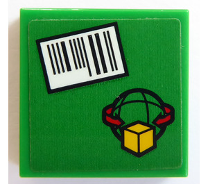 LEGO Green Tile 2 x 2 with Barcode and Cargo Logo Sticker with Groove (3068)