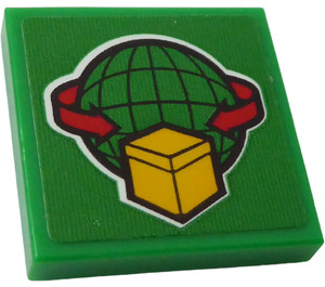 LEGO Green Tile 2 x 2 with Cargo Logo Sticker with Groove (3068)
