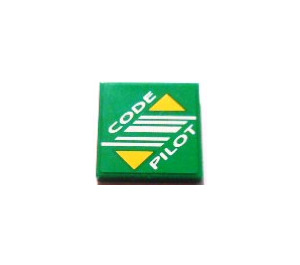 LEGO Green Tile 2 x 2 with Code Pilot Sticker with Groove (3068)