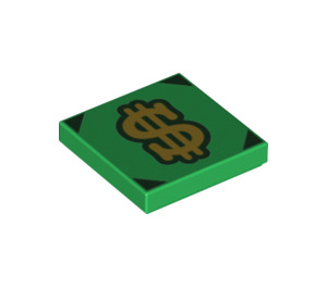 LEGO Green Tile 2 x 2 with Dollar Sign with Groove (3068 / 77207)