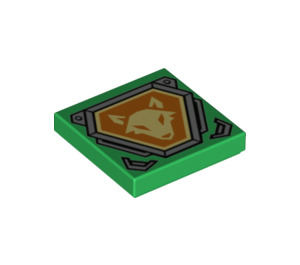 LEGO Green Tile 2 x 2 with Fox Head, Orange Hexagonal Shield with Groove (3068 / 29063)