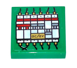 LEGO Green Tile 2 x 2 with Fuse Panel Sticker with Groove (3068)