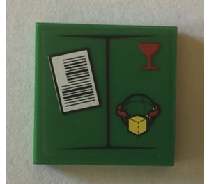 LEGO Vert Tuile 2 x 2 avec Green Shipping Label, Parcel et Fragile Verre Autocollant avec rainure (3068)