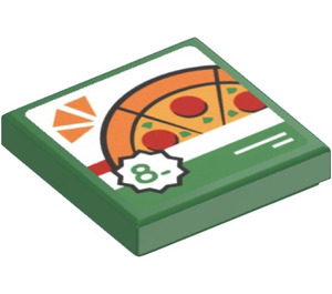 LEGO Green Tile 2 x 2 with Pepperoni Pizza and Number 8 Sticker with Groove (3068)
