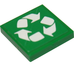 LEGO Groen Tegel 2 x 2 met Recycling logo Sticker met groef (3068)