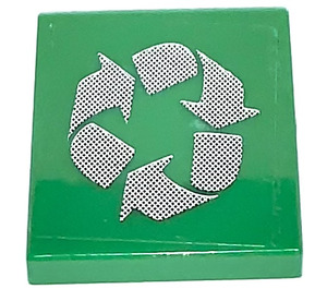 LEGO Green Tile 2 x 2 with Recycling Symbol Sticker with Groove (3068)