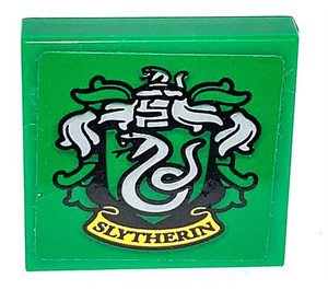 LEGO Green Tile 2 x 2 with Slytherin Coat of Arms Sticker with Groove (3068)