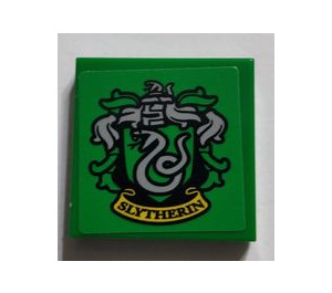 LEGO Green Tile 2 x 2 with Slytherin Crest Sticker with Groove (3068)