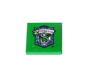 LEGO Green Tile 2 x 2 with Slytherin Crest with Banner on Top Sticker with Groove (3068)