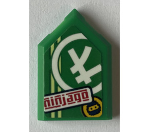 LEGO Grün Fliese 2 x 3 Pentagonal mit rot 'ninjago' und Ninjago Logogram Letter L Aufkleber (22385)