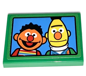 LEGO Green Tile 2 x 3 with Picture of Ernie and Bert Sticker (26603)