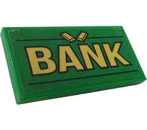 LEGO Green Tile 2 x 4 with "BANK" and 2 Gold Bars Sticker (87079)