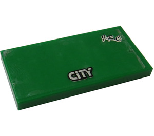 LEGO Green Tile 2 x 4 with CITY Sticker (87079)