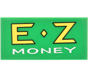 LEGO Vert Tuile 2 x 4 avec ‘E-Z MONEY’ Autocollant (87079)