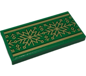 LEGO Green Tile 2 x 4 with Gold Holiday Gift Ornaments Sticker (87079)