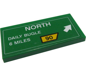 LEGO Green Tile 2 x 4 with Road sign with 'NORTH DAILY BUGLE 6 MILES' Sticker (87079)