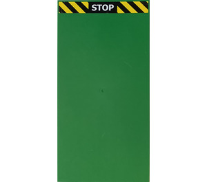 LEGO Green Tile 8 x 16 with 'STOP' on black and yellow danger stripes pattern Sticker with Bottom Tubes, Textured Top (90498)