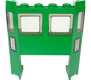 LEGO Green Train Front 2 x 6 x 5 with '9V' Warning Sticker with 2 High Cutout (2924)
