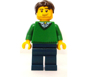 LEGO Green V-Neck Sweater, Dark Blau Beine, Dark Brown Kurz Haar, Stubble Minifigur