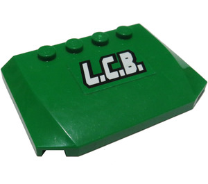 LEGO Green Wedge 4 x 6 Curved with "L.C.B." Sticker (52031)