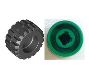 LEGO Zielony Wheel Rim Wide Ø11 x 12 with Notched Hole with Tire 21mm D. x 12mm - Offset Tread Small Wide with Band Around Center of Tread