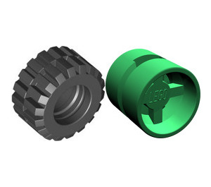 LEGO Green Wheel Rim Wide Ø11 x 12 with Round Hole with Tire 21mm D. x 12mm - Offset Tread Small Wide with Slightly Bevelled Edge and no Band