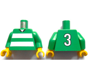 LEGO Green White and Green Team Player with Number 3 on Back Torso (973)
