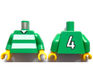 LEGO Green White and Green Team Player with Number 4 on Back Torso (973)