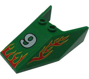 LEGO Green Windscreen 6 x 4 x 1.3 with "9" and Flames Sticker (6152)