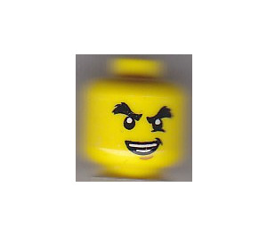 LEGO Head with Black Bushy Eyebrows and Smirk (Recessed Solid Stud) (3626)