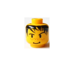 LEGO Head with Black Spiky Hair, Eyebrows, and Freckles (Safety Stud) (3626)