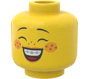 LEGO Head with Bright Light Orange Cheeks and Smile with Braces (Recessed Solid Stud) (3626 / 96720)