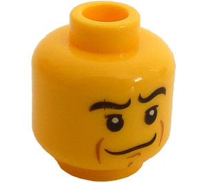 LEGO Head with Crooked Smile, Black Eyebrows, White Pupils, Chin Dimple (Safety Stud) (15031 / 93583)