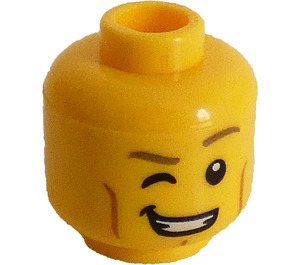 LEGO Hoofd met Donker zandbruin Eyebrows, Cheek Lines, Smile en Rechts Oog Winking (Verzonken solide nop) (3626)