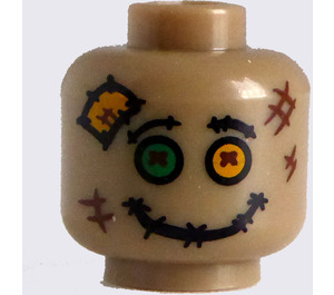 LEGO Head with Green and Yellow Eyes and Stitched Mouth (Recessed Solid Stud) (3626)