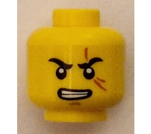 LEGO Head with Gritted Teeth and Scar on Left Eye (Kai) (Recessed Solid Stud) (3626)