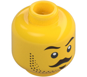 LEGO Head with Stubble, Handlebar Mustache and Serious/Scared Expression (Recessed Solid Stud) (3626 / 101383)