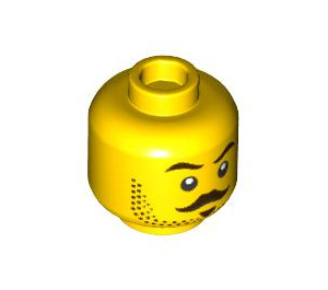 LEGO Head with Stubble, Handlebar Mustache and Serious/Scared Expression (Recessed Solid Stud) (3626 / 101383)