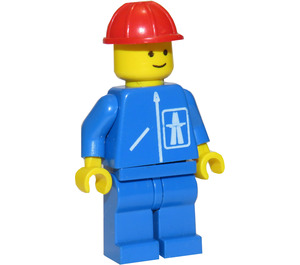 LEGO Highway worker met Blauw Poten en Rood Bouw Helm minifiguur